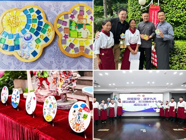 希望厨师广州班的同学以果酱画、航天元素手工作品，以及精彩节目祝贺神舟十七号发射成功