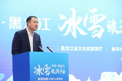 图为中国经济信息社副总裁、江省党委常委、冰雪董事杨苜致辞