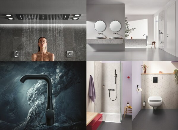 从上到下，从左到右：高仪SPA瑞雨水之灵感定制化淋浴系统；高仪SPA雅欧私享系列；德国高仪梦幻黑；德国高仪典雅黑