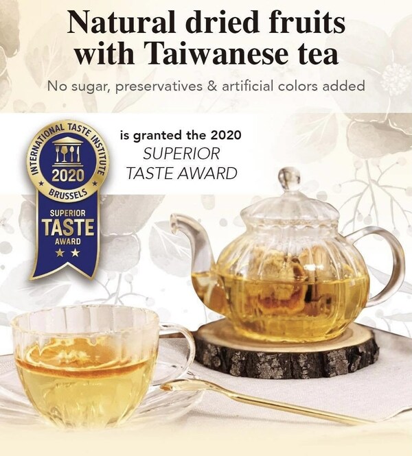 Happinessegg's natural dried fruits with Taiwanese tea, the product is granted the 2020 SUPERIOR TASTE AWARD