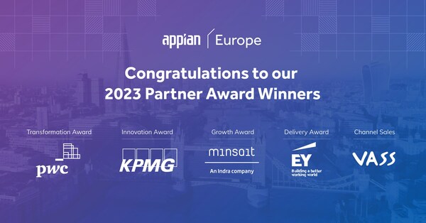 2023年Appian国際パートナー賞の受賞者が欧州でプロセスオートメーションの卓越性を実証