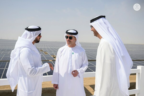 HH Sheikh Hazza bin Zayed Al Nahyan and HH Lieutenant General Sheikh Saif bin Zayed Al Nahyan with HE Dr Sultan Al Jaber.