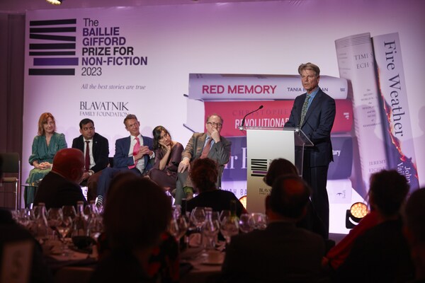 John Vaillant gives a speech after being announced as the winner of the Baillie Gifford Prize for Non-Fiction 2023 with Fire Weather: A True Story from a Hotter World at an award ceremony at the Science Museum, London.