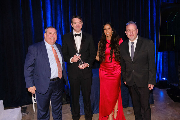 CEO of PIR Jon Nevett, CEO of Hope for Justice Tim Nelson, Padma Lakshmi, and CDO of Hope for Justice Craig Prest. Photo credit to Public Interest Registry.