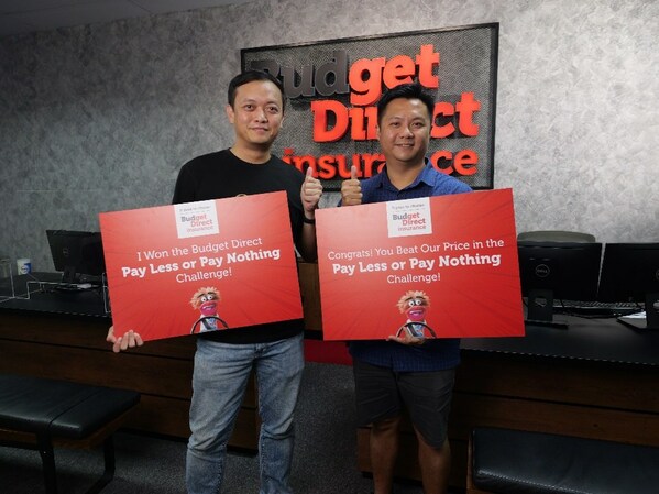 Pictured are winners Glen Lim and Goh P.K. who won free car insurance from Budget Direct.