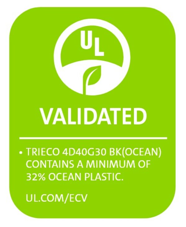 "ECV Ocean Plastic" certification mark issued by UL Solutions for Samyang Corp.'s TRIECO 4D