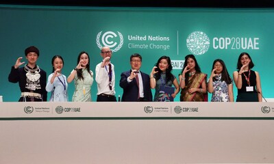 GAUC representatives at the press conference. From left to right: XIE Zongxu, BAO Rong, Alice HO, Stephen Davison, LI Zheng, ZHENG Yuhan, Rounok Jahan Khan, XIAO Zhihan, Camila Bertranou.