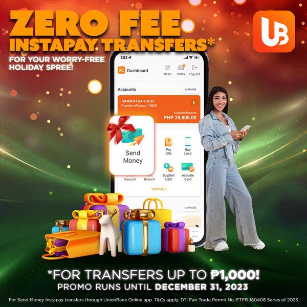 UnionBank waives fees for InstaPay fund transfers up to P1,000 this holiday season