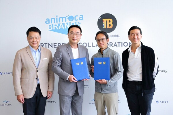  Thiti Thongbenjamas, group CIOO of T&B Media Global; Dr. Jwanwat Ahriyavraromp, CEO and founder of T&B Media Global; Yat Siu, co-founder and chairman of Animoca Brands; and Evan Auyang, group president of Animoca Brands
