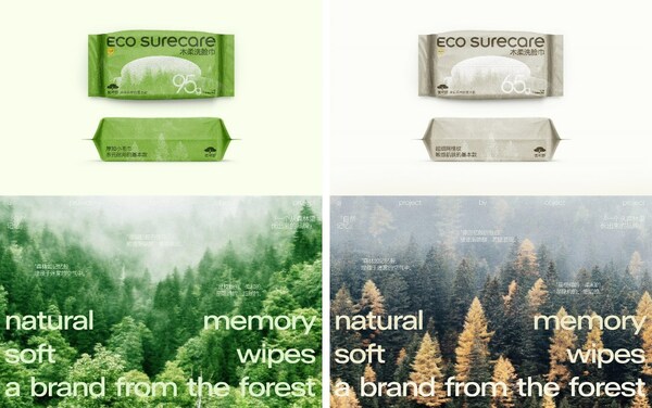 图2：优可舒木柔洗脸巾包装设计以“自然的记忆”为创意核心