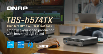 TBS-h574TX Thunderbolt™ 4 全快闪 NASbook – 强悍、推出美型，采用高可靠 ZFS 文件系统，一机包办前期与后期影片制作