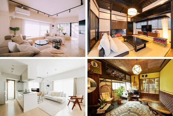 左上：东京涩谷温馨公寓 右上：东京浅草一户建 左下：大阪极简公寓 右下：大阪温馨町屋