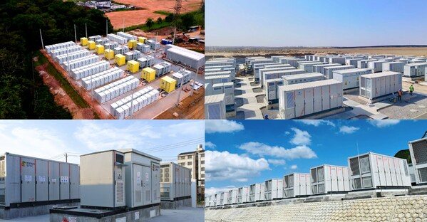 1. The largest battery energy storage project in Brazil; 2. The liquid-cooling energy storage project in China awarded as Energy Transition Changemaker by COP28 3. 100MW/200MWh liquid-cooling energy storage project in Ningxia, China 4. 200MW/400MWh energy storage power plant in Guizhou, China (From top to bottom, left to right)