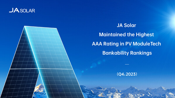 JA Solar maintains highest AAA rating in PV ModuleTech bankability rankings (PRNewsfoto/JA Solar Technology Co., Ltd.)