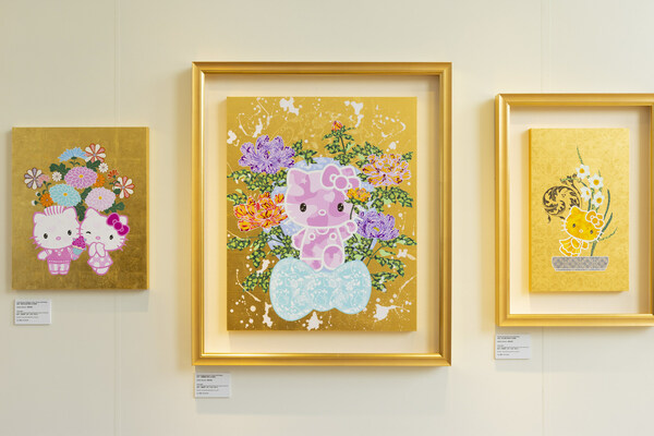 Art lovers can appreciate collectible Hello Kitty art sculptures and 24 Karat Gold Acrylic Paintings