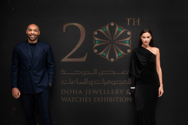 Irina Shayk and Thierry Henry attend the launch of Doha Jewellery and Watches Exhibition