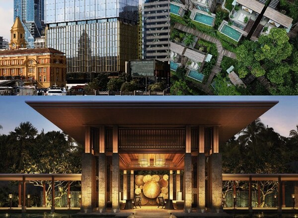 从左至右顺时针：InterContinental Auckland； Dinso Resort & Villas Phuket, Vignette Collection；Regent Bali Canggu