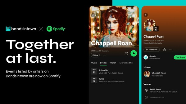 Bandsintown event listings are now directly integrated into Spotify to boost live music discovery.