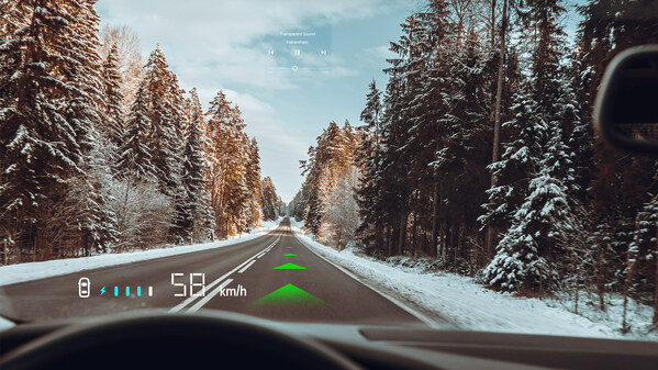 FIC AR HUD provides ADAS info, navigation, car speed, traffic warning to drivers’ fields of views.