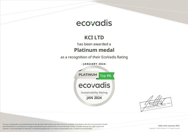 KCI, a subsidiary of Samyang Group, won 'Platinum Medal' in EcoVadis ESG Rating, Ranked in the Top 1% worldwide