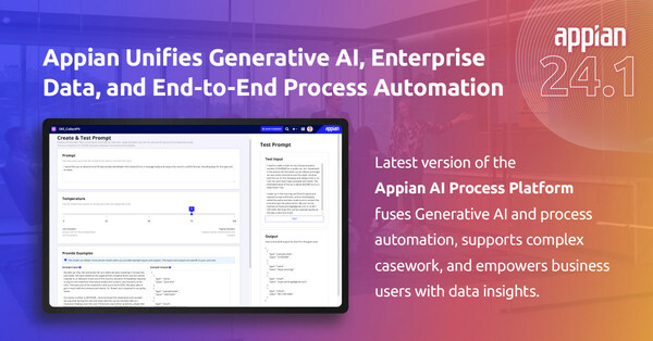 Latest version of the Appian Platform introduces the new generative AI prompt builder AI skill, Case Management Studio, and Data Fabric Analytics. (PRNewsfoto/Appian)
