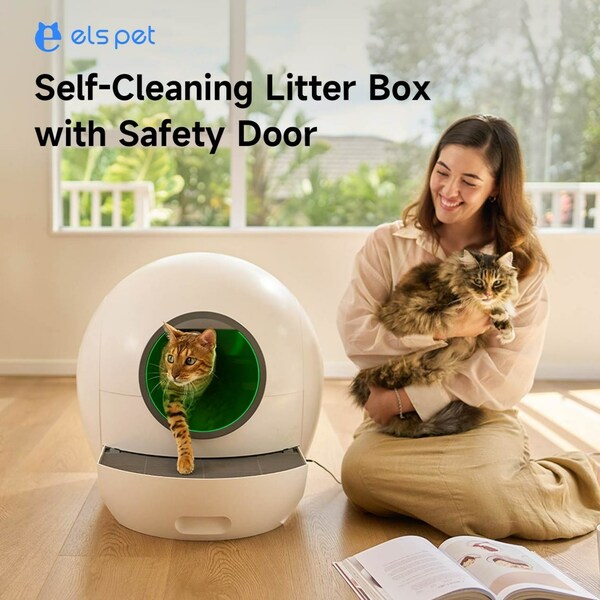 Introducing Els Pet Self-Cleaning Cat Litter Box with Safety Door, Taking Care of the Dirty Work for You
