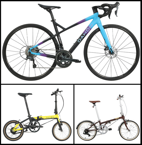 The range of products featuring 'V Tech': 700C Wheel Road Bike (Top), K-Feather E-bike (Bottom Left), BOARDWALK D7 (Bottom Right)