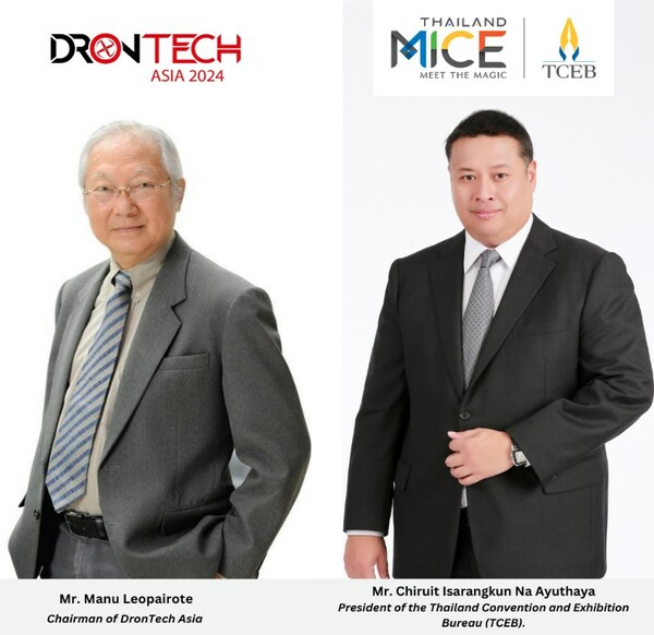 Mr. Chiruit Isarangkun Na Ayuthaya, President of TCEB, and Mr. Manu Leopairote, Chairman of DronTech Asia support the event’s 2024 debut
