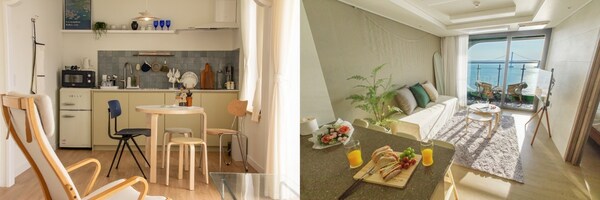 左：釜山溫馨舒適的臨海公寓；右：釜山廣安里露臺海景房