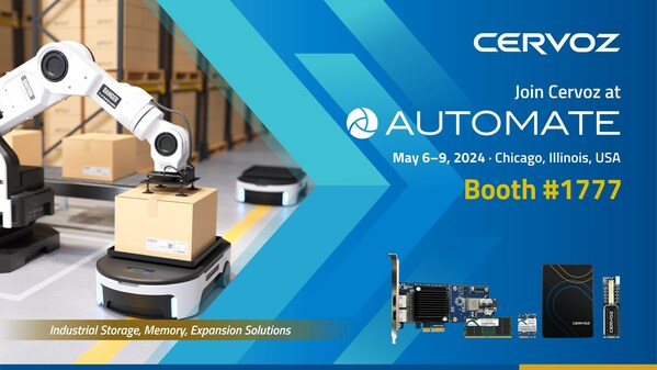 Cervoz at Automate Show 2024 (Booth #1777): Leading Next-Gen Manufacturing Solutions through innovative storage, memory, and expansion solutions. Experience ultra-compact NVMe SSDs and high-speed networking modules, designed for ruggedness and extensive connectivity to enhance automation efficiency.