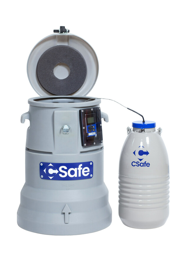 CSafe CGT Cryo M 杜瓦瓶和箱子，配備 TracSafe RLT 資料記錄器。