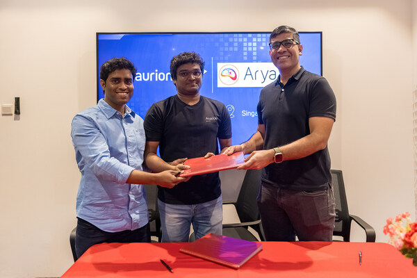 Deekshith Marla, Founder and CTO of Arya.ai, Vinay Kumar Sankarapu, Founder and CEO of Arya.ai, and Ashish Rai, CEO, Aurionpro Solutions