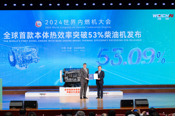 ทำลายสถิติโลก 4 ครั้ง บริษัท Weichai ได้เปิดตัวเครื่องยนต์ดีเซลเชิงพาณิชย์เครื่องแรกของโลก ด้วยประสิทธิภาพทางความร้อนที่ร้อยละ 53.09%