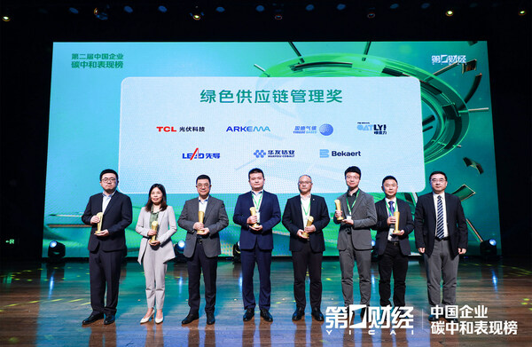 阿科玛大中华区健康安全环保质量和卓越运营副总裁曾月香女士（左二）出席第二届中国企业碳中和表现榜颁奖典礼