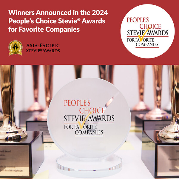 Eight winners of a public vote for favorite companies to be honored with crystal People’s Choice Stevie® Awards trophies. Winners were determined by a worldwide public vote in which 38,000 votes were cast for the most innovative organizations across industry categories.