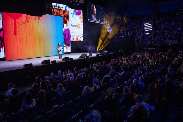 2011 Nobel Peace Laureate and Founder of the Gbowee Peace Foundation Africa, Leymah Gbowee speaks during the Rotary International Convention, 29 May 2023 in Melbourne, Australia. Credit: © Rotary International