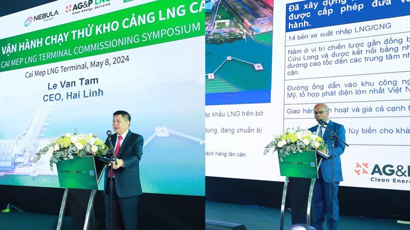 Mr. Le Van Tam and Mr. Karthik Sathyamoorthy speaking at the Cai Mep LNG Terminal Commissioning Symposium
