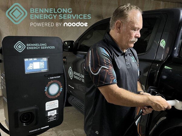 Owner and director of Bennelong Energy Services, Cliff Lyons, using A new Bennelong Energy Services EV charger Powered by Noodoe.