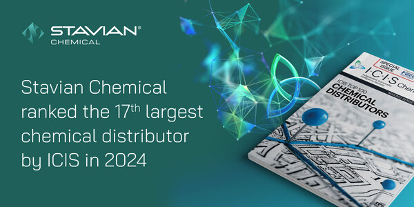 Stavian Chemical在ICIS世界化工分销商百强排行榜中排名第17位，标志着在...
