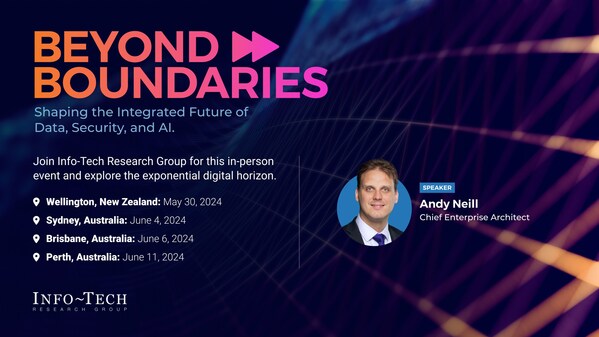 Taking place across New Zealand and Australia from May 30 to June 11, 2024, Info-Tech Research Group’s “Beyond Boundaries” APAC event series will provide regional IT professionals and industry leaders with critical emerging insights on data strategies, security practices, and AI integration to drive innovation and operational efficiency for the digital horizon.