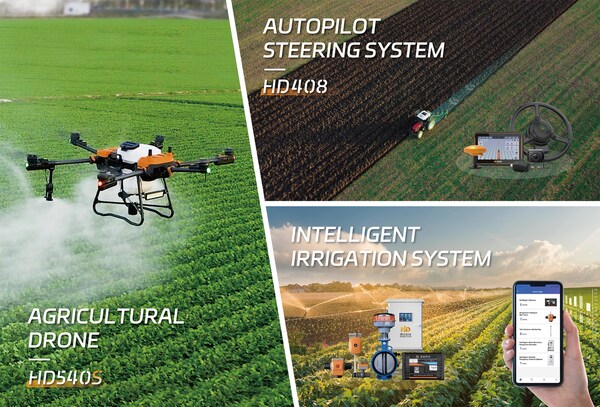 Huida Technology’s agricultural drones, autopilot steering system, and  intelligent irrigation product displays