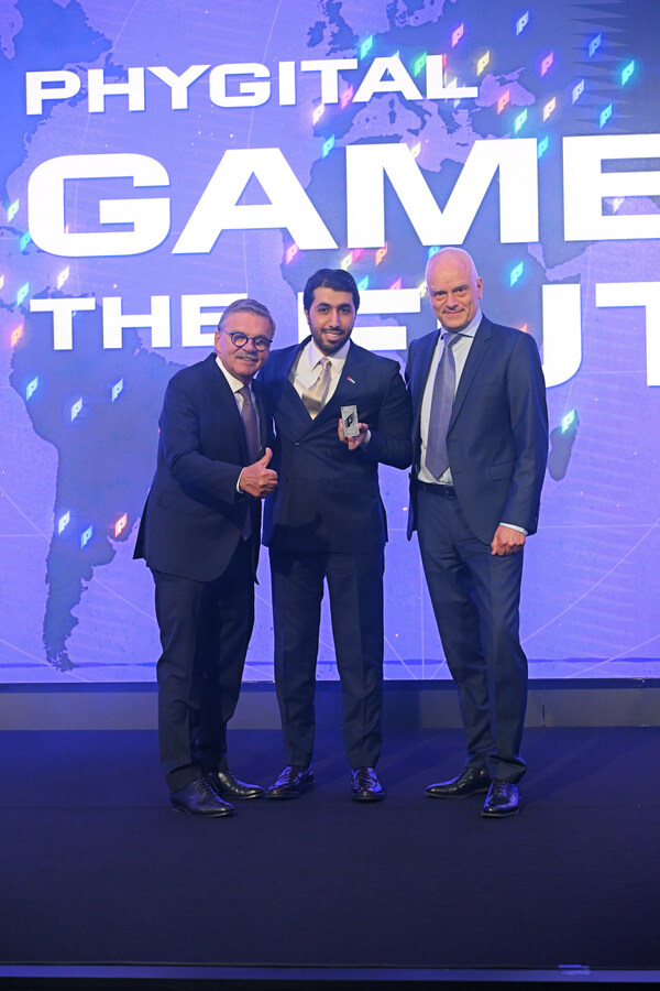 United Arab Emirates confirmed as host of the Games of the Future 2025. Pictured: Nis Hatt, CEO of Phygital International and World Phygital Community; Rene Fasal, Head of the World Phygital Community; and Consul General H.E Saeed Abdulwahid Khamis R Saqer AlMheiri of the United Arab Emirates, at the World Phygital Summit 2024, Istanbul, Turkey.