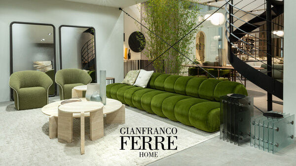Gianfranco Ferré Home，2024 年米兰国际家具展
新系列，Haaga 四人座沙发 – Veil 矮桌