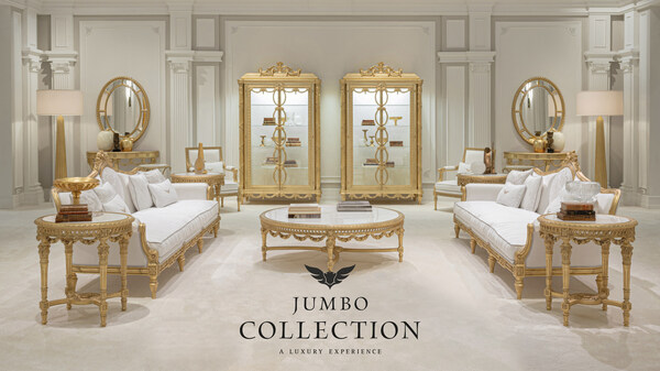 Jumbo Collection，2024 年米兰国际家具展
新系列，Guirlande 三人座沙发、矮桌和展示柜