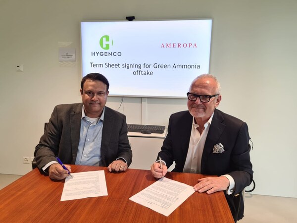 Hygenco signs term sheet with Ameropa. Harish Jayaram, Vice President - Business Development, Hygenco and Beat Ruprecht, Head of Ammonia, Amaropa (in the images).