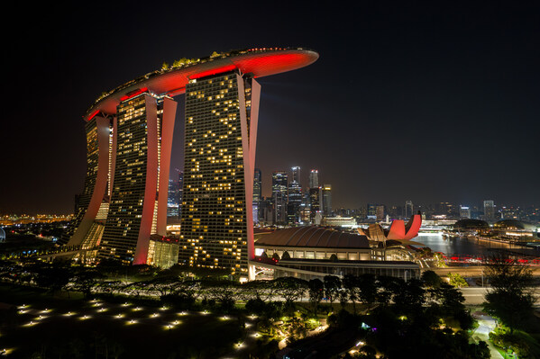 Marina Bay Sands’ iconic façade will be transformed and illuminated  with a vibrant hue of Ferrari red