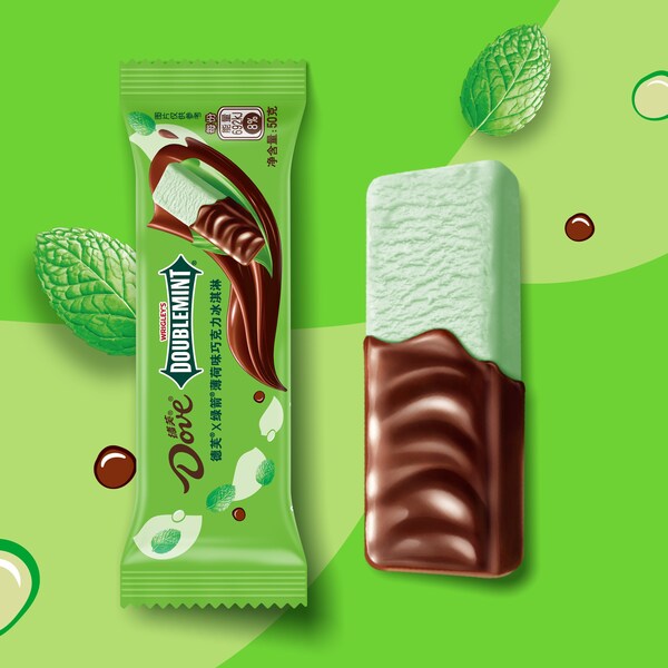 德芙与绿箭联名推出的薄荷味巧克力冰淇淋