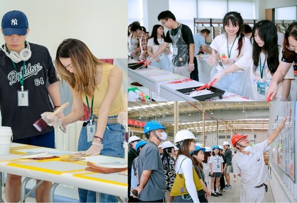 立邦带青年设计师们体验涂刷，并展示立邦“工业4.0”数智化生产车间
（左：天津站；右上：长沙站；右下：武汉站）