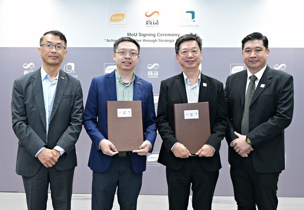 (From left to right): Mr. Jeff Shi, President of APAC of SenseTime; Professor Lin Da Hua, Co-founder, Executive Director, and Chief Scientist for AI Infrastructure and Large Model of SenseTime; Mr. Kittikun Potivanakul, Chief Technology Officer of DTGO Corporation Limited; and Mr. Songpol Polruth, President of Quinnnova Corporation Limited, at the MOU signing ceremony between DTGO, Quinnnova and SenseTime. (PRNewsfoto/SenseTime)