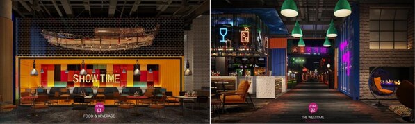 从左至右：宁波老外滩Moxy酒店餐厅；Moxy酒吧（效果图）